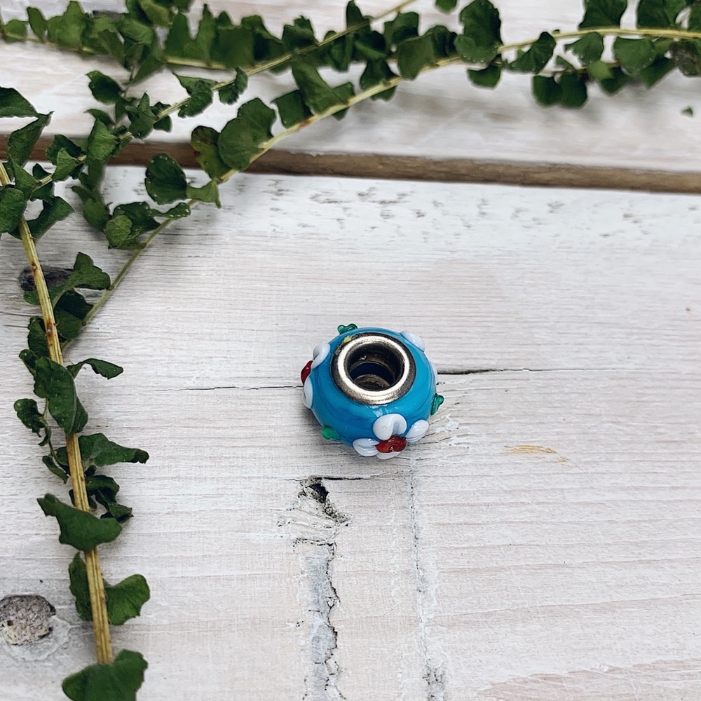 Blue Flower Glass Charm for Bracelet or Necklace